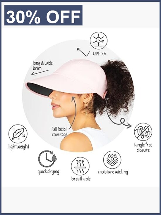 UPF 50 Wide Brim Ponytail Sun Hat - Lightweight Breathable